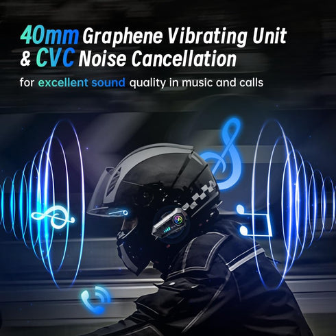 Motorcycle Helmet Bluetooth Headset, Outdoor Wireless Bluetooth 5.3 Headphone Speakers Noise Cancellation Intercom Communication Systems with IPX6...