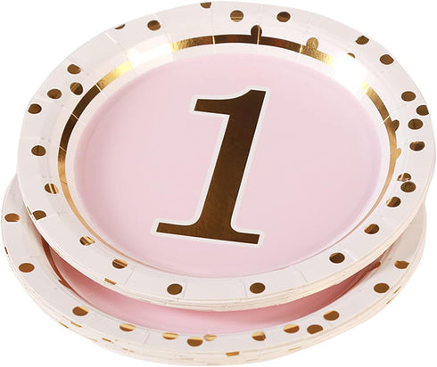 MaitianGuyou 1st Birthday Girl Decoration,Baby Shower Party Supplies Disposable Tableware Sets Includes Paper Plates Cups Straws And Napkins for B...