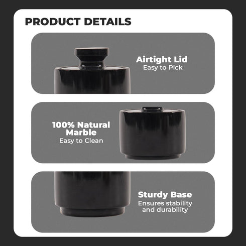 3" x 3" marble salt celler with lid 3.5oz, herb pot & candy bowl for modern kitchen countertop, trinket jewelry dish decorative container (Black)...