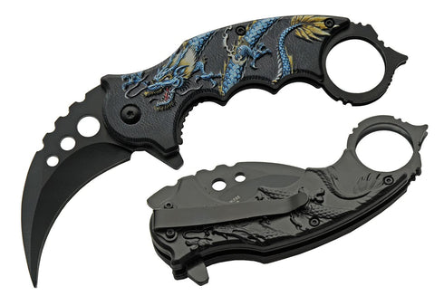 SZCO Supplies 300539-BL Dragon Liner Lock Curved Blade Folding Karambit Knife, Blue, 7" Length...