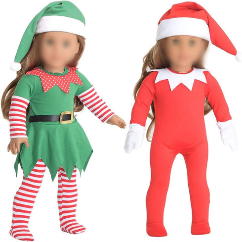18 inch Christmas Doll Clothes, 18 inch Christmas Elf Clothing Costume Santa's Little Helper Outfits for 18 inch Doll (Dolls Not Included)...