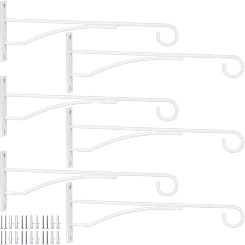 8" White Plant Hangers 6 Pack, Hanging Plant Bracket for Wall Fence Porch Outdoor Indoor, Metal Plant Hooks for Basket, Flower, Planter, Feeder, L...