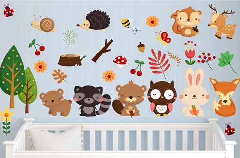 DEKOSH Kids Wild Safari Animal Wall Stickers for Nursery Decoration | Jungle Theme Peel & Stick Owl Woodland Nursery Wall Decals for Baby Playroom...