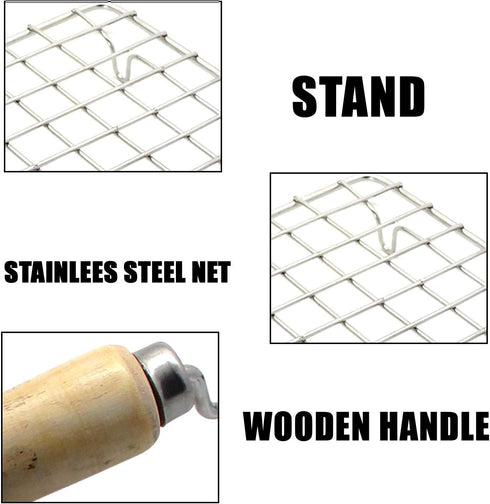 Stainless Steel Square Wire Roaster Rack, Papad Jali, Roti Jari with Wooden Handle/Easter Day Gift 13 Inch...