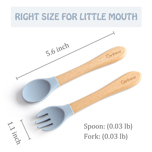 Ginbear Silicone Baby Spoon and Fork Set Self-feeding, Baby Flatware Sets, Toddler Feeding Utensils for Child 6 Months+ (Hazy Green/Almond)...