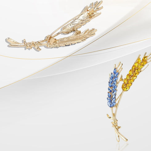 Wheat Brooch Pin Blue Yellow Rhinestones Plant and Flower Suit Lapel Pins for Women Men Jewelry Gift...