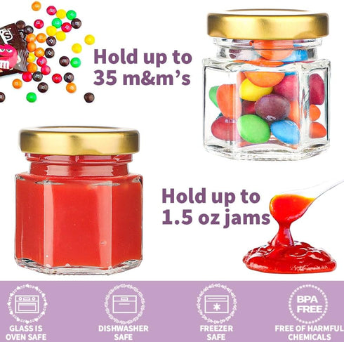 60 Pcs Small Glass Containers with Airtight Lids, 1.5 oz Mini Honey Jars for Wedding Favor, Baby Shower, Small Hexagon Candle Jars for Making Cand...