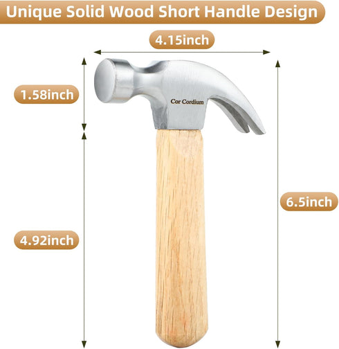 Hammer, Claw Hammer with Wood Handle and Steel Hammer Head, 8 OZ Small Hammer for House & DIY...