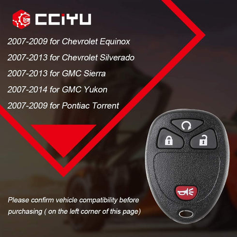 cciyu keyless Entry Remote Replacement 2008-2016 Fit for Buick Enclave 3.6L 2009-2013 Fit for Cadillac Escalade 6.0L 4 Buttons 2AOKM-GV1,OUC60221,...
