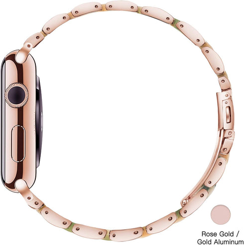 Light Apple Watch Band - Resin with Stainless Steel Luxury iWatch Band Compatible with Apple Watch Ultra Series 9 Series 8 Series 7 Series SE 6 5 ...