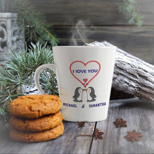Personalized Custom Text I Love You Two Penguins Ceramic Latte Mug 12 Oz...