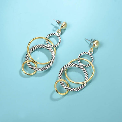 UNY Dangle Earring Designer Brand Inspired Jewelry Multi Hoops Twisted Cable Wire 2 Tone Christmas Gift...