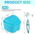 2 Pack Denture Bath Case Cup Box Holder Storage Container with Denture Cleaner Brush Strainer Basket for Travel Cleaning (Light Blue and Blue)...