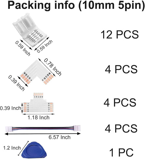 LED Strip Connector 5 Pin 10mm Kit Include L Shape and T Shape for 5050 RGBW Led Strip Lights...