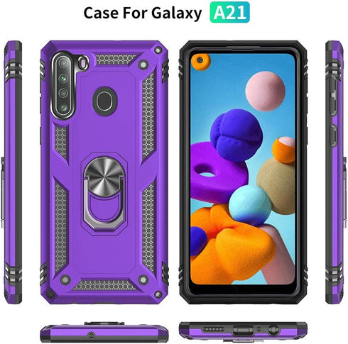 Samsung A21 Phone Case, Galaxy A21 Phone Case with Screen Protector, Military Grade Protective Cases with Ring for Samsung Galaxy A21 (Purple)...