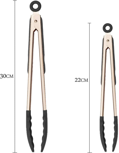 KAISHANE Kitchen Food Tongs-Rose Gold Tongs Copper Stainless Steel Silicone Tipped Kitchen Food BBQ and Cooking Tongs Set 9” and 12” for Non Stick...