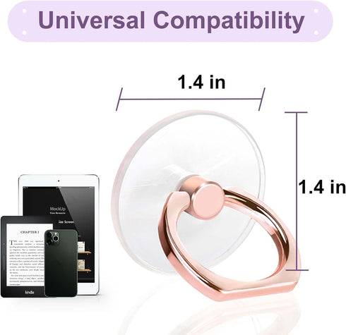 Cell phone ring Holder, Transparent 360°Rotation Finger Ring for Phone, Clear Finger Kickstand Compatible with Most of Phones, Tablet and Case, (2...