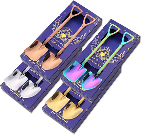 8Pcs Shovel Shape Stainless Steel Spoon with Exquisite Box, Gleaming Tea Coffee Sugar Cake Spoon, Dessert Ice Cream Spoon, Fruit Spoon Stirring Sp...
