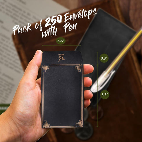 Black Color 250 Small Coin Envelopes with Golden Glitter Pen 2 1/4 x 3 1/2 inches 130 gsm Seed Envelopes for Storage of Keys, Cards, Wage, Stamp C...