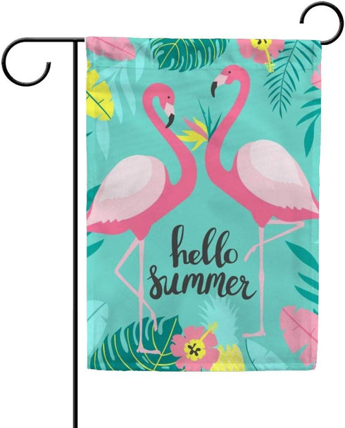 Seasonal Garden Flag Yard Flag ?Two Cute Flamingos Hello Summer Vertical Double Sided Design for All Seasons and Holidays Yard Outdoor Polyester 1...