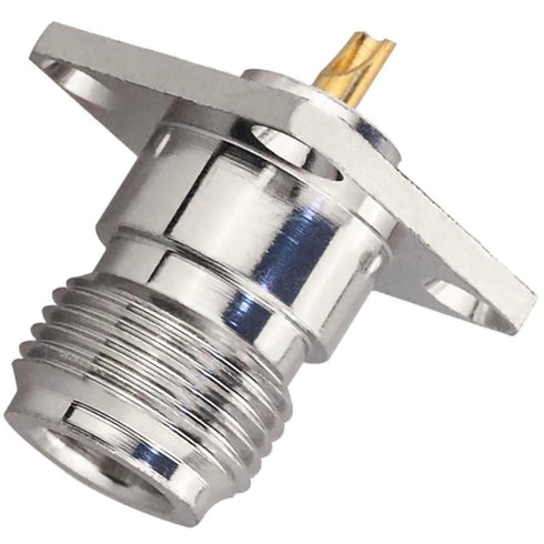 N-Type Socket - Nickel-Plated, Gold-Plated Copper Center, Solder Type, 4 Mounting Holes, 4-Pack, for PCB, Chassis, and Back Panels...
