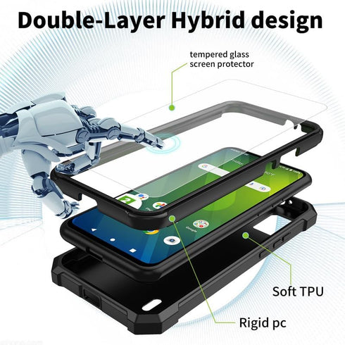 Case for Cricket Icon 5/att motivate 4 Phone Case with Screen Protector (Tempered Glass),Slim TPU Rugged Corners Bumper Cover for Men Women-Purple...