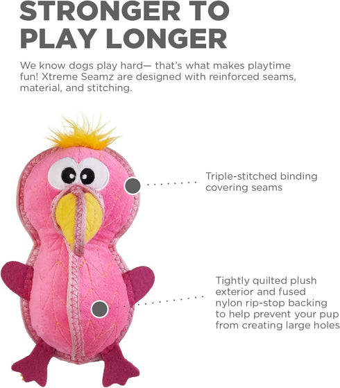 Outward Hound Xtreme Seamz Flamingo Squeaky Durable Dog Toy...