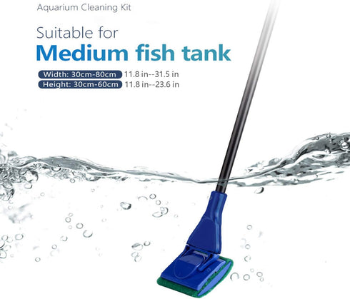 Aquarium Cleaning Tools Kit 5 in 1 Function for Long Deep Fish Tank, Including Algae Scrape, Cleaning Sponge, 3.9" Small Fishnet, Gravel Rake, Pla...