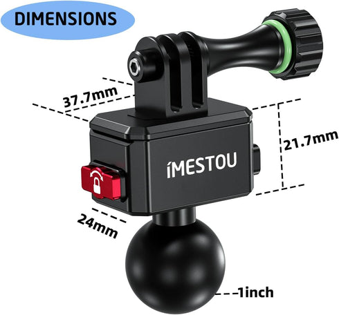 iMESTOU Action Camera Riding Mount with Three-Claw Joint for Gopro Motion Cameras, 1“ Ball Head 360° Adjustable Fits for RAM 1" Ball Bike Phone Mo...