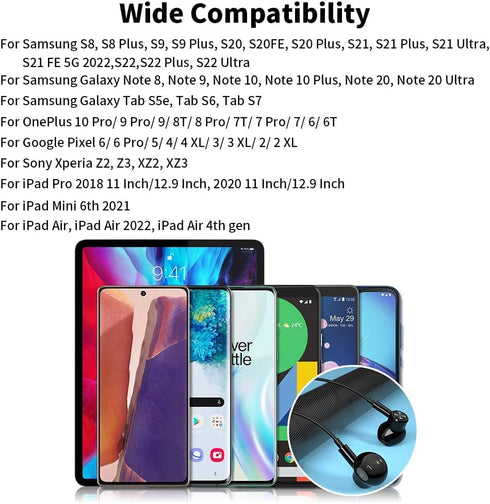 USB C Headphones, Type C Earphones for Samsung Galaxy S20 S21 S22 S23 S24 FE Ultra Apple iPhone 15 Pro Max iPad Magnetic Wired Earbuds Microphone ...