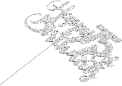Silver Glitter Happy 75th Birthday Cake Topper - 75th Birthday Cake Topper, 75th Birthday Party Decoration...