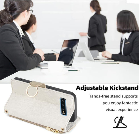 Asuwish Phone Case for Samsung Galaxy S10e Wallet Cover with Tempered Glass Screen Protector and Mirror Flip Cover Ring Credit Card Holder Crossbo...