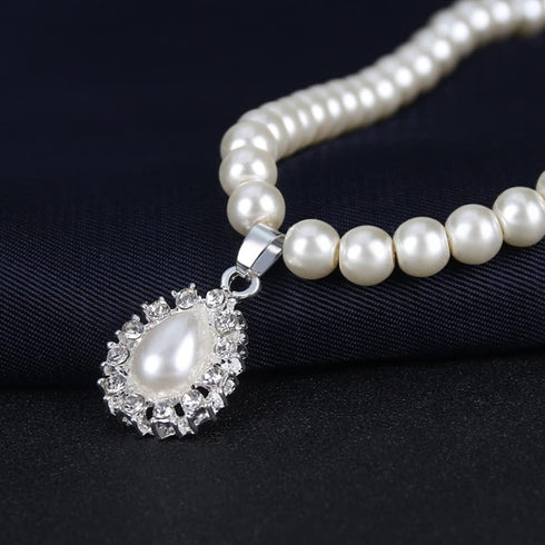 Wekicici Bridal Necklace Earrings Bracelet Set Ivory Teardrop Pearl Wedding Set, Matching Bridal Necklace & Earrings for Women, white...