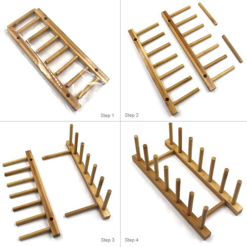INNERNEED Bamboo Wooden Dish Rack, Vertical Plate & Lid Organizer for Kitchen Cabinet or Countertop, Drying Stand for Dishes, Cutting Boards...