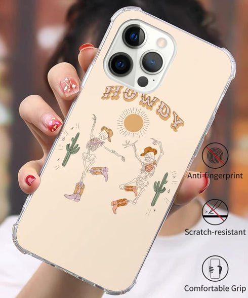 Skull with Cowboy Hats Phone Case Compatible with iPhone 15 Pro Max,Western Howdy Dancing Skull Case for iPhone 15 Pro Max, Unique Trendy Design T...