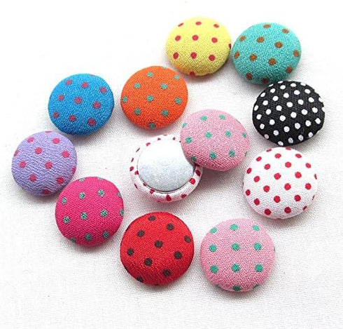 Chenkou Craft 100pcs 12MM(1/2") Polka Dot Flatback Fabric Covered Button Scrapbooking Craft (Multi-color)...