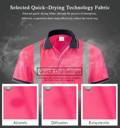 Safety Polo Shirt High Visibility - Reflective Shirt Short Sleeve ANSI Standards Construction Work Wear for Men and Women (Pink, 2XL)...
