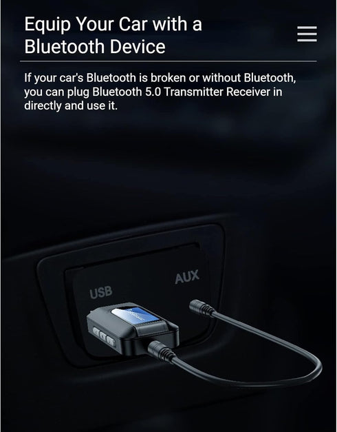 Bluetooth 5.0 Transmitter Receiver, 2 in 1 USB Portable Audio Adapter with LCD Display, 3.5MM Visualization Bluetooth AUX Adapter Dongle for PC Ca...