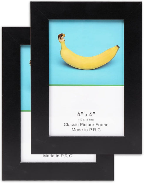 TheDisplayGuys - Square Profile Wooden Picture Frame with Tempered Glass - 4" x 6" with Easel - 2-Pack - Black...