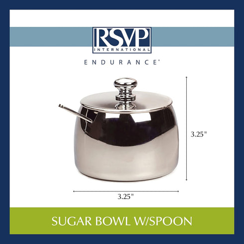 RSVP International Stainless Steel Sugar Bowl Container with Lid and 4.5" Spoon, 8 oz Capacity...