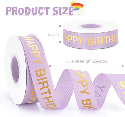 Purple Ribbon Happy Birthday Ribbon for Flower Bouquet 1 Inch 25 Yards Black Ribbon for Cakes Birthday Banner for Flower Bouquet Ribbon...