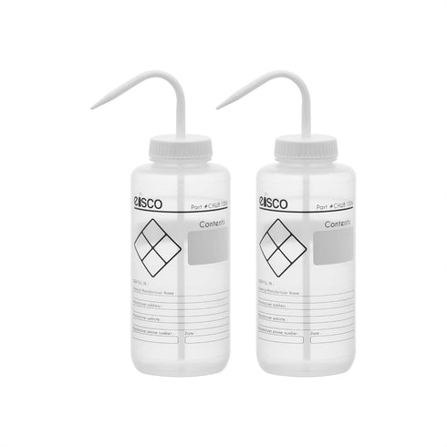 EISCO 2PK Chemical Wash Bottle, Blank Labels, 1000ml - Wide Mouth, Self Venting, Low Density Polyethylene - Performance Plastics Labs...