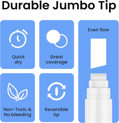 Liquid Chalk Markers Erasable Window Paint Pen: 15mm Jumbo Wet Erase Glass Washable Markers Large Wide Tip 1 Black 2 White Chalk Markers for Chalk...