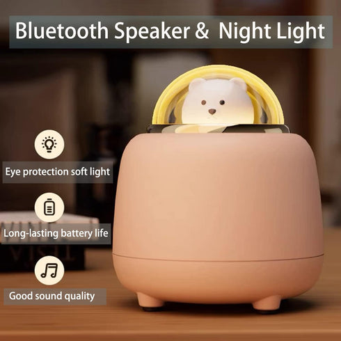 Cute Bluetooth Speaker Night Light for Kids, Bear Wireless Speaker with Adjustable Dual Night Light for Bedroom, Kawaii Room Decor Birthday Gifts ...