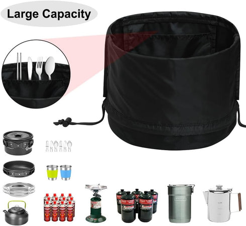 Camping Cookware Mess Kit Bag, High Capacity Camping Tableware Storage Bag, Drawstring Heavy Duty Water Resistant Cookware Organizer for BBQ Outdo...
