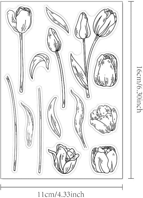 Arbuya DIY Tulip Decorative Clear Stamps for Card Making or Journaling, Spring Flowers Blossom Silicone Stamps for Scrapbooking Photo Album Paper ...