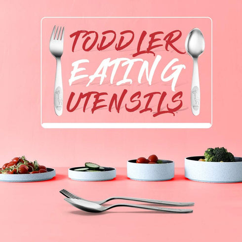 4 Piece Stainless Steel Toddler Utensil Set, Safe Kid Silverware Set for Self Feeding,Cartoon Toddler Forks and Spoons, Dishwasher Safe...