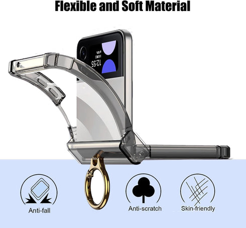 for Samsung Galaxy Z Flip 4 Clear Case with Ring Holder and Hinge Protection,Compatible with Wireless Charger,Slim Fit Transparent Hard PC Shockpr...