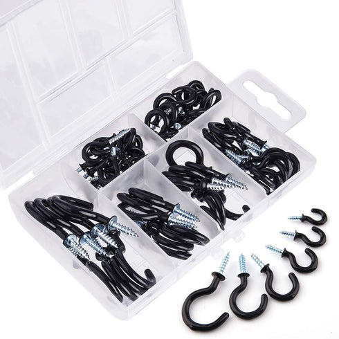 KUUQA Cup Hook Kit Black Vinyl Coated Ceiling Screw Mug Hooks, 70 Pieces, 6 Sizes...