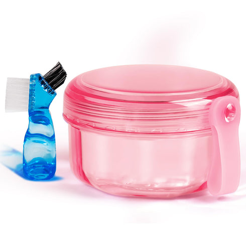No Leak & Non-Slip Partial Denture Case Retainer Bath Box Cup, Denture Soaking Cup False Teeth Holder Box Case with Strainer Basket and Brush,Dish...